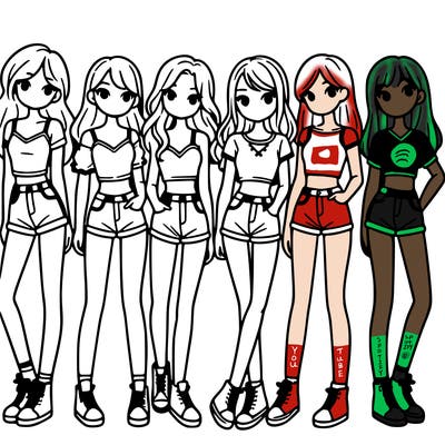 a group of girls wearing crop tops and shorts