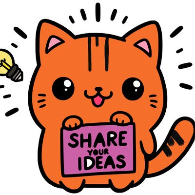 a cute cat saying share your ideas
