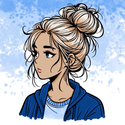 realistic teenage girl with a messy bun