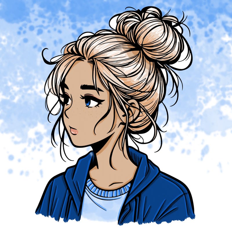realistic teenage girl with a messy bun