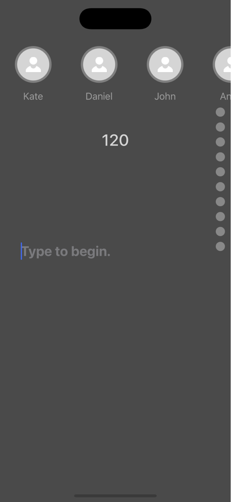 The main game screen of Hacker Keyboard showing contact icons and a type to begin prompt