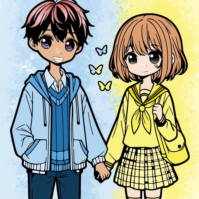 anime (girl and boy holding hands)