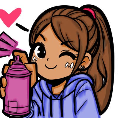 a girl spray painting her face