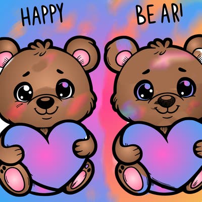 baby bear holding a heart