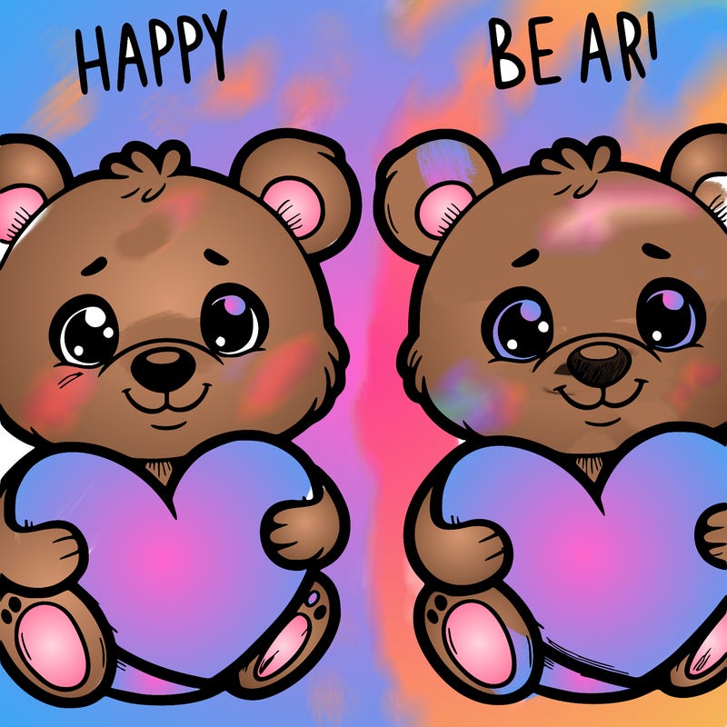 baby bear holding a heart