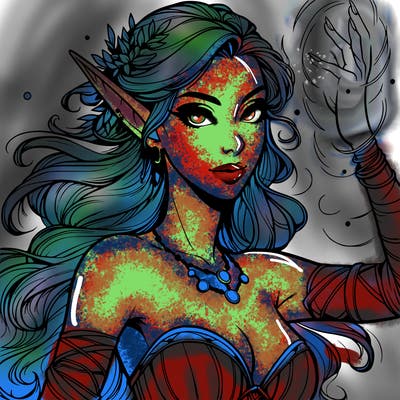 realistic elven woman glow magic wild chaos