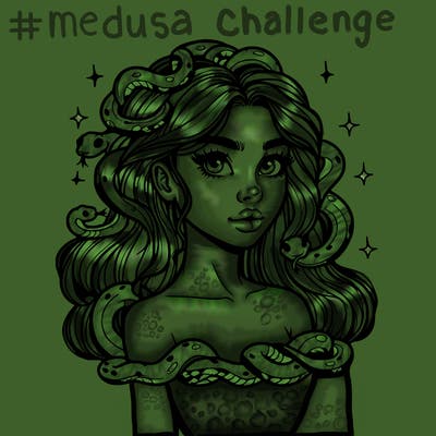 realistic girl with snakes as hair