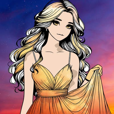 realistic girl in flowy silky prom dress