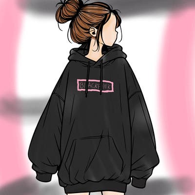 realistic girl with a oversized sweatshirt on and a bun