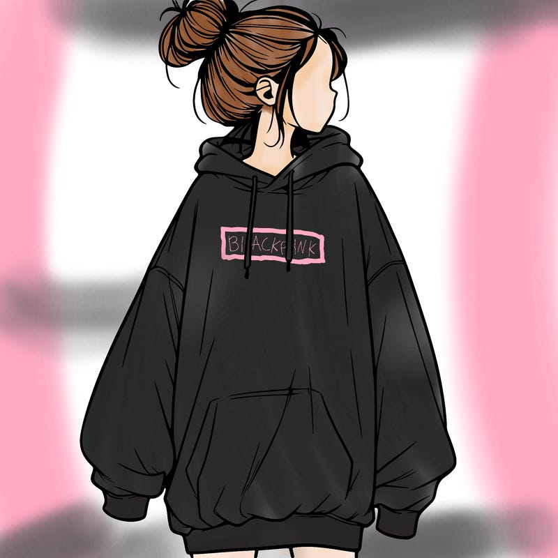 realistic girl with a oversized sweatshirt on and a bun
