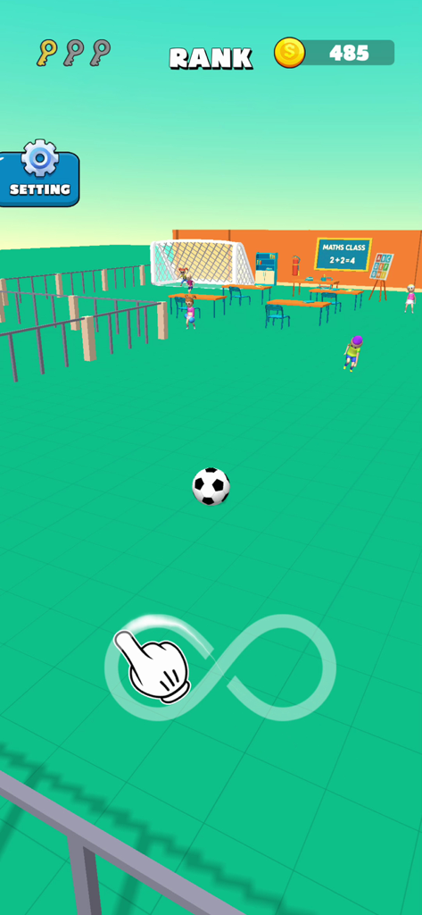 Crazy Goal - Fun Soccer Game - Gameplay of Crazy Goal showing a soccer ball and swipe gesture in a schoolyard setting
