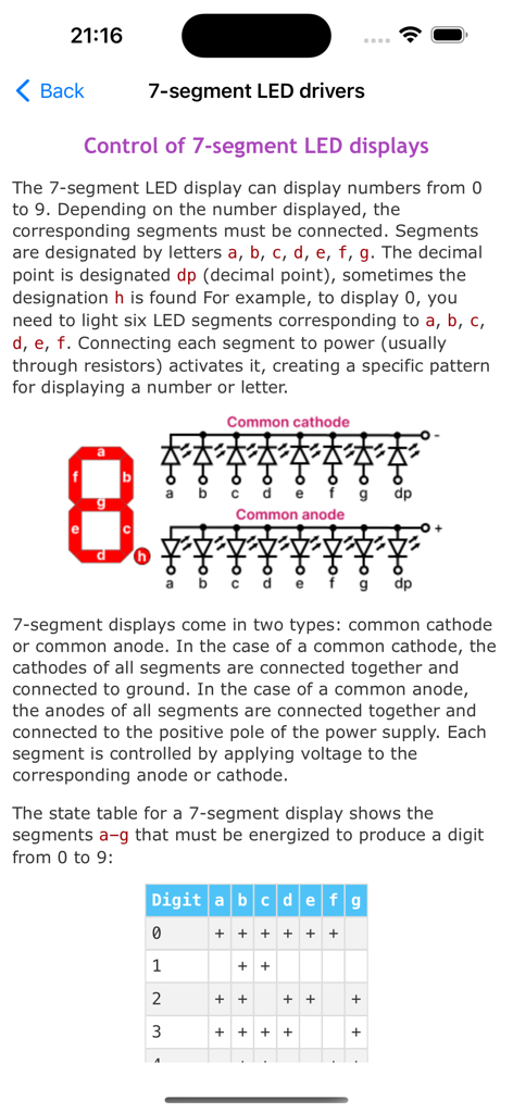 Digital Electronics Guide - 7セグメントLEDディスプレイ回路とステートテーブル論理を示す教育画面