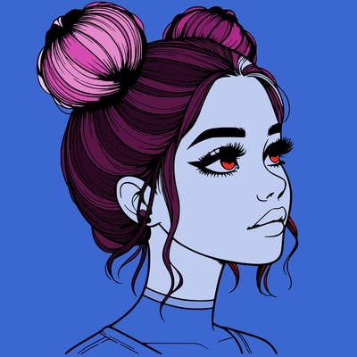 realistic girl with buns on the top of her head