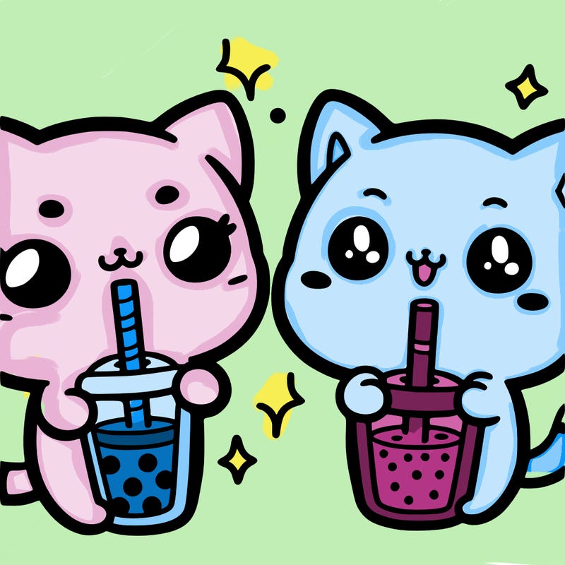 kawaii cute cat drinking boba