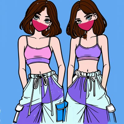 two girls with crop top with baggy pants