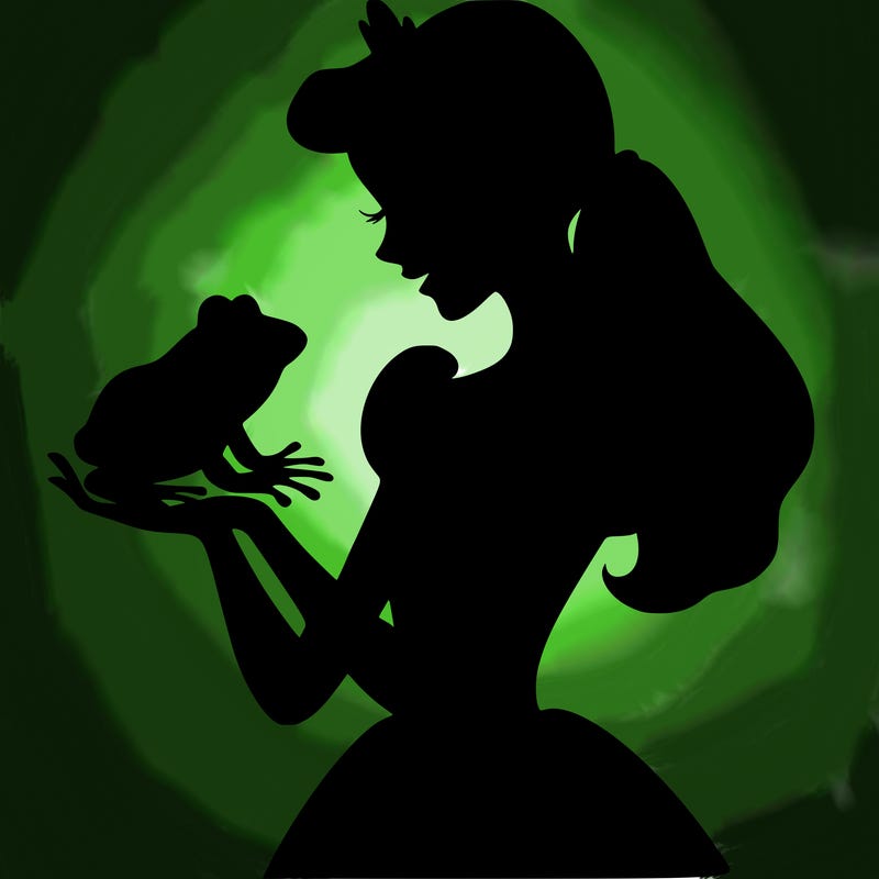 a shadow of a princess holding a frog realistic