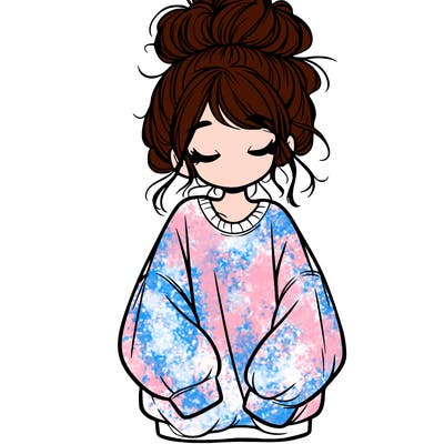 girl with baggy sweatshirt and messy bun