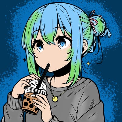 manga character drinking boba