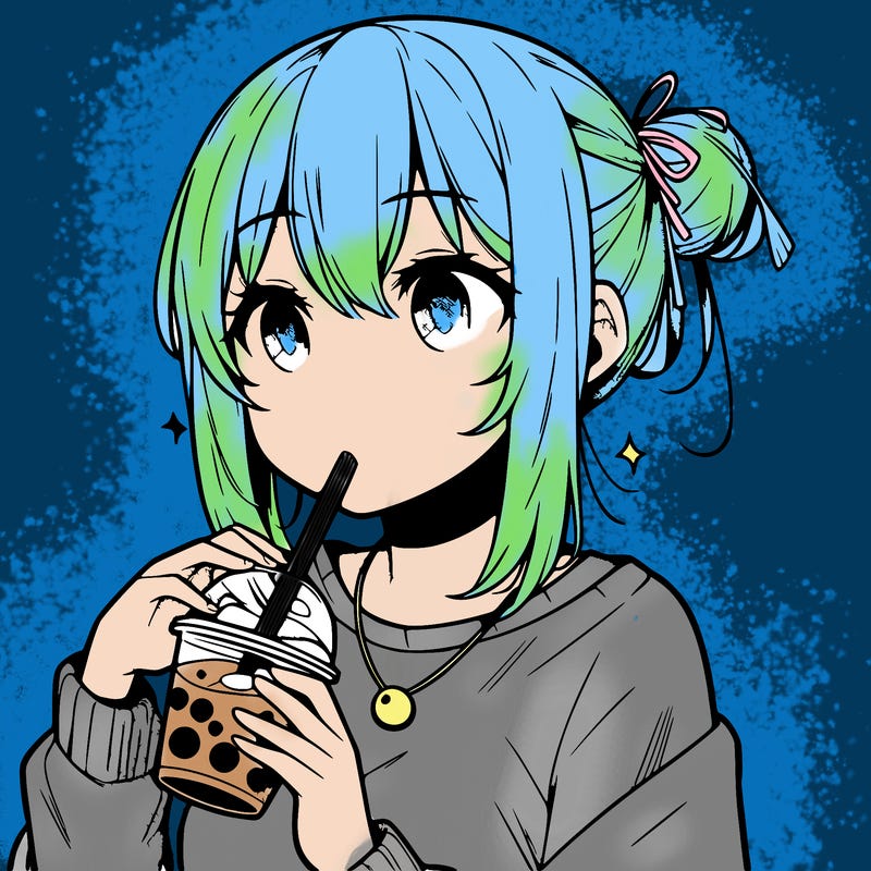 manga character drinking boba