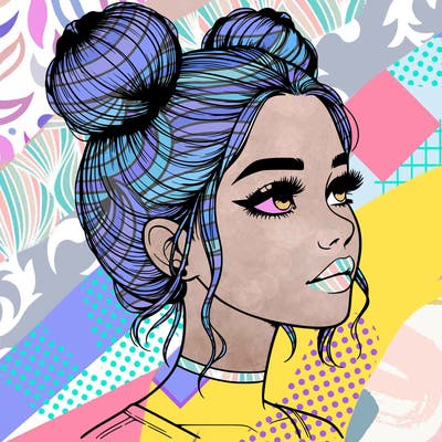 realistic girl with buns on the top of her head