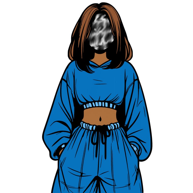 realistic girl faceless with baggy pants and a crop top