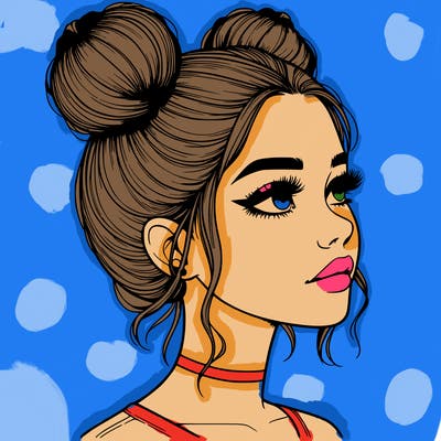 realistic girl with buns on the top of her head