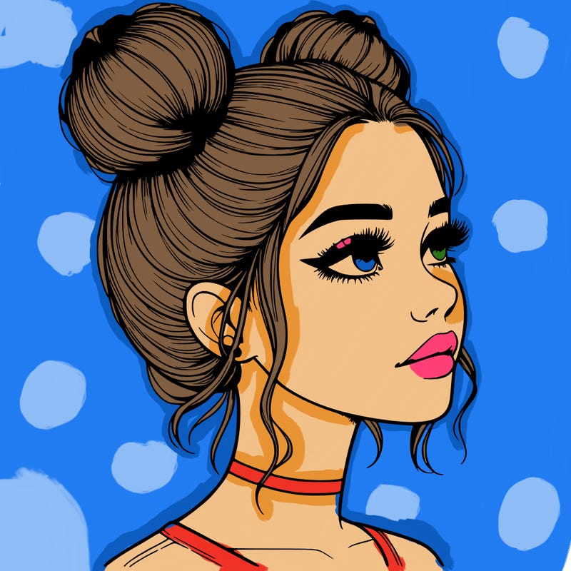 realistic girl with buns on the top of her head