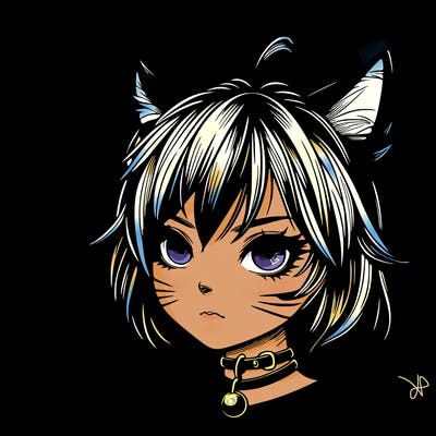 cat girl realistic dark fantasy