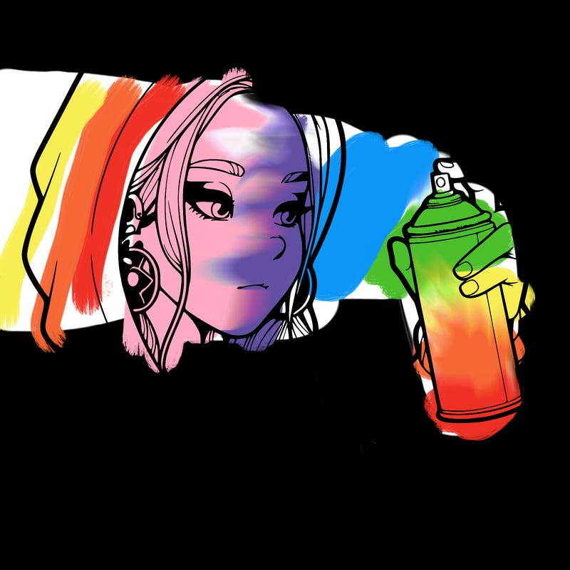 a realistic girl, spray painting