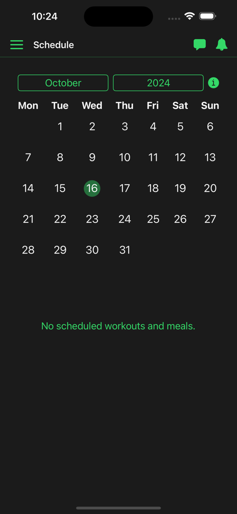 MyFitWorld - Monthly workout and meal schedule calendar for personal trainers in the MyFitWorld app