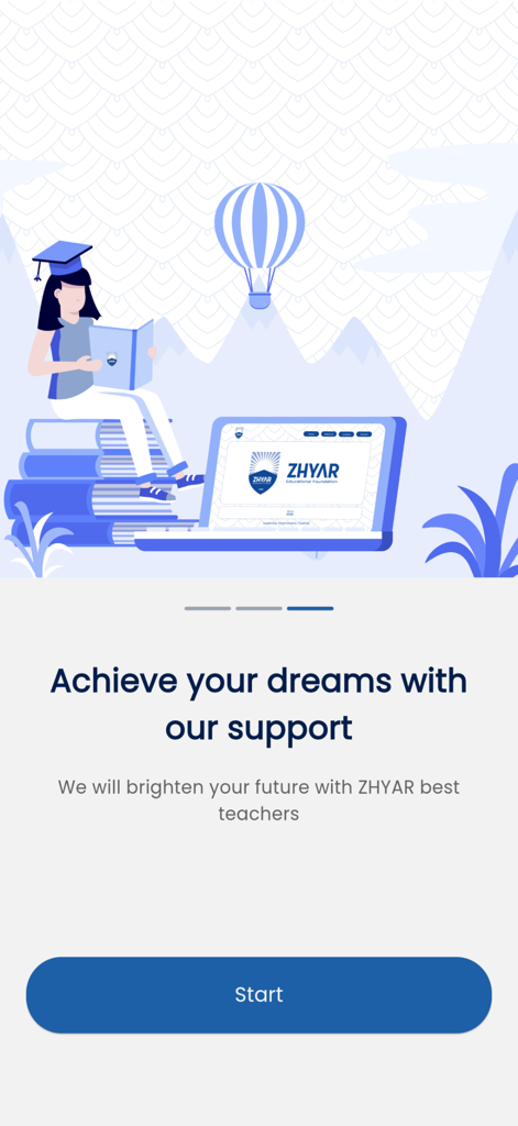 ZHYAR - A student studying with books and a laptop displaying the ZHYAR Educational Foundation logo