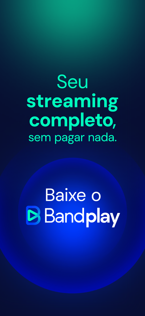 Bandplay-Handy-App-Bildschirm mit portugiesischem Text, der für einen kostenlosen und vollständigen Streaming-Dienst wirbt