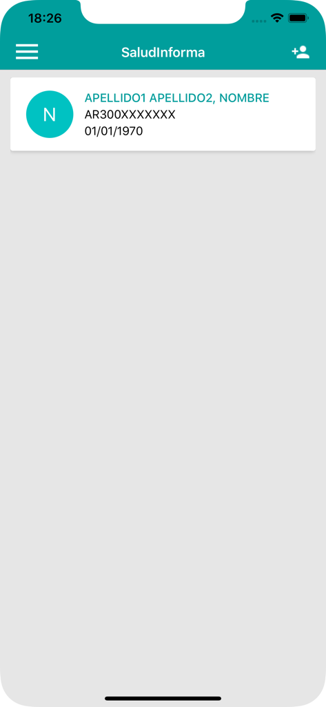 Pantalla de perfil de usuario en la aplicación Salud Informa que muestra los detalles de identificación sanitaria