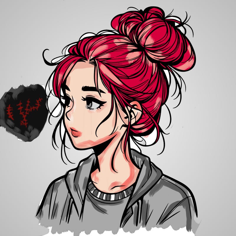 realistic teenage girl with a messy bun