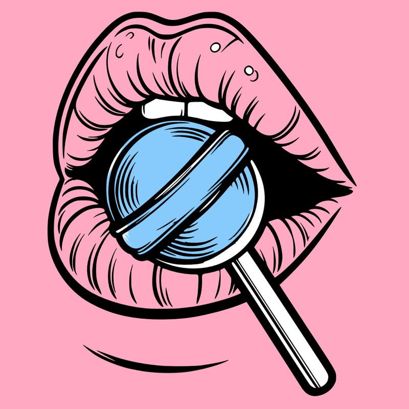 lips chewing lollipop