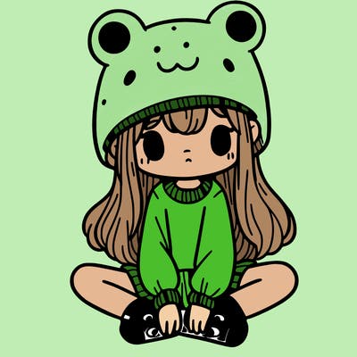 a girl wearing a frog hat and some frog socks