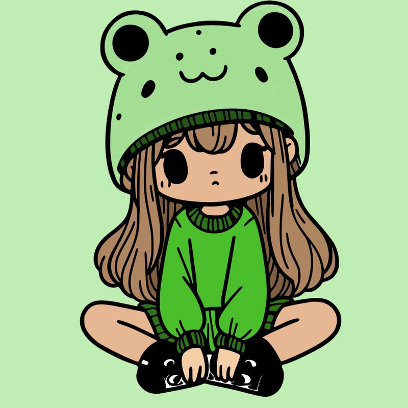 a girl wearing a frog hat and some frog socks