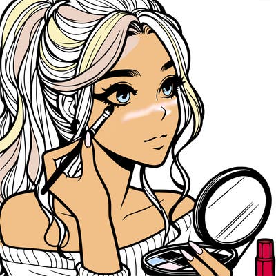 a realistic girl doing her makeup