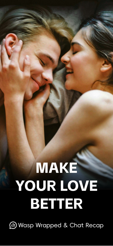 Ein glückliches Paar lächelt zusammen mit der Bildunterschrift Make Your Love Better.