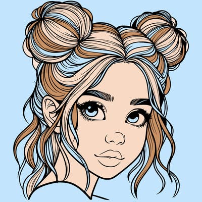 realistic girl with hair buns on her head