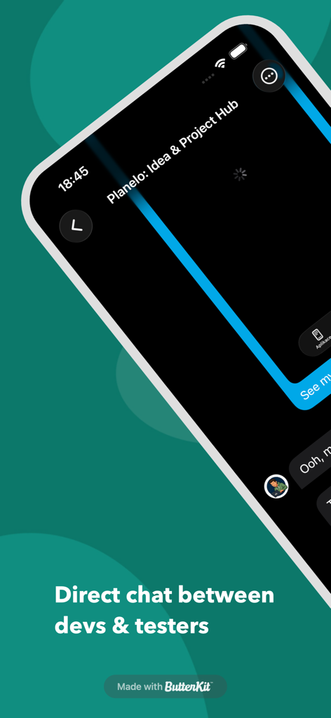 Screenshot showing the direct chat feature in TesterBuddy for communication between developers and beta testers