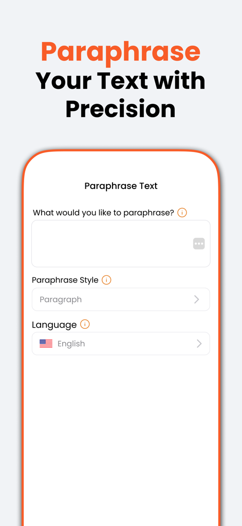ParaWriter App-Oberfläche, die die Text-Paraphrasierungsfunktion mit Stil- und Sprachauswahl zeigt