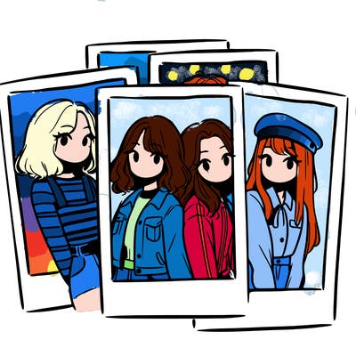 polaroid photo of 4 girls