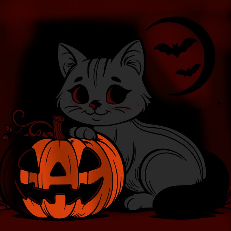 cat with pumpkin at halloween