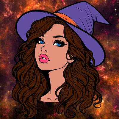 realistic witch girl with wavy hair and lips