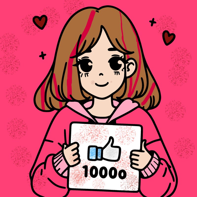 a girl with a sign saying 1000 likes