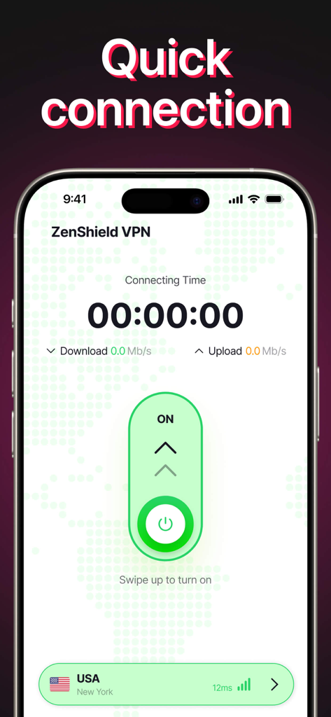 VPN for TikTok app interface showing a quick connection toggle and USA server status