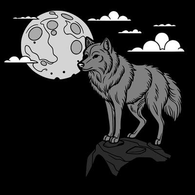 wolf on mountain with full moon in the background