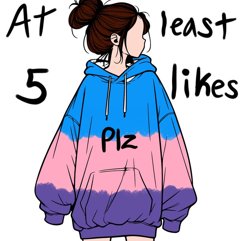 realistic girl with a oversized sweatshirt on and a bun