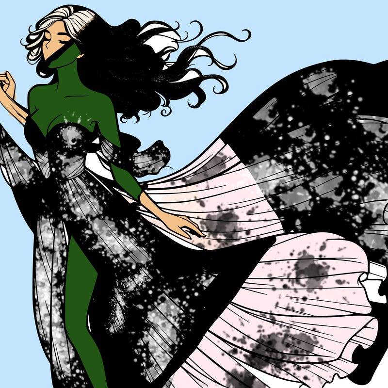 realistic woman in dress flowing the the wind